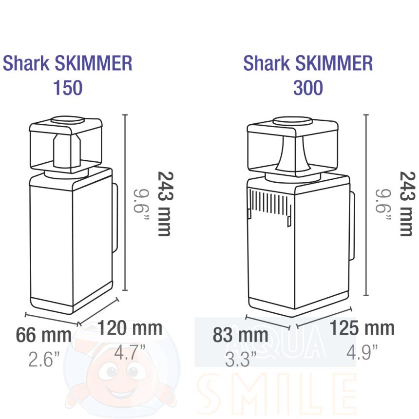 Скиммер для морского аквариума SICCE SHARK SKIMMER 300 размеры
