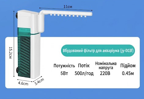 Внутренний фильтр для аквариума YEE YJY-003F характеристики